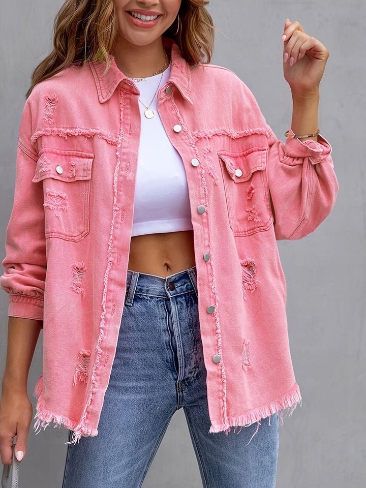 Damen Oversized Denimjacke im Vintage-Stil mit Fransen Drune