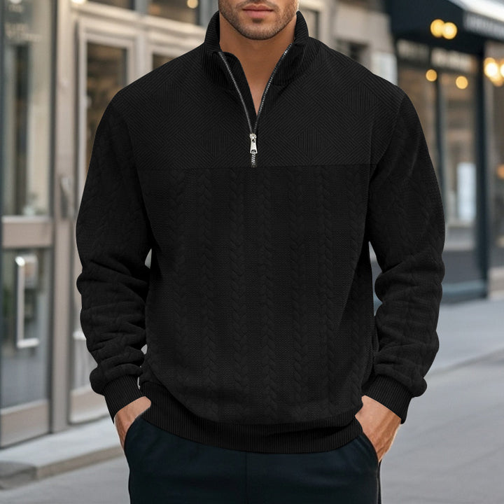 Herren nan strukturierter Halbzip-Strickpullover mit Stehkragen und Zopfmuster Drune
