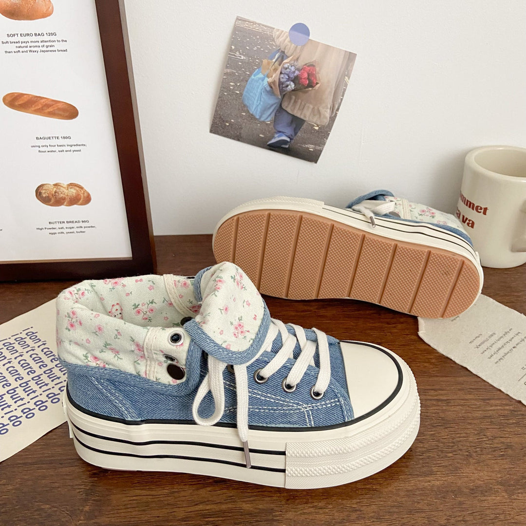 Damen Modische Plateau Sneakers mit floralem Innenfutter Drune