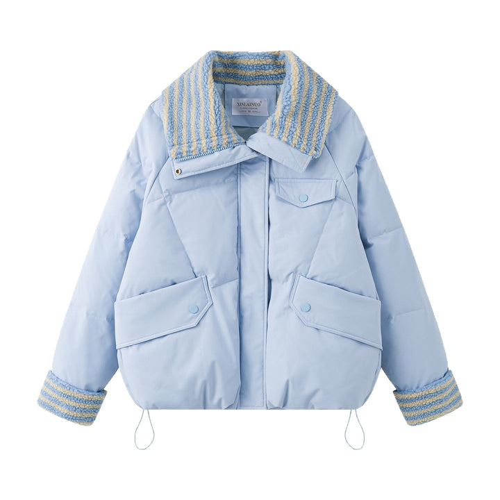 Damen Modische kurz geschnittene Winterjacke mit detailverliebt gestaltetem Kragen Drune