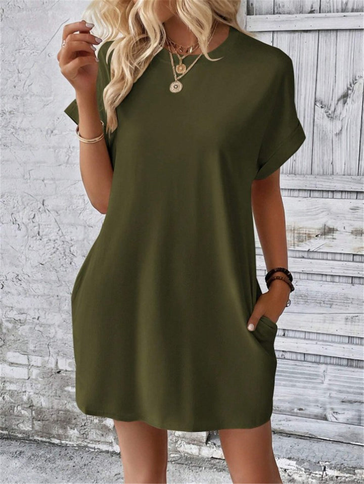 Damen lässiges Kurzarm-Dress mit Seitentaschen Drune