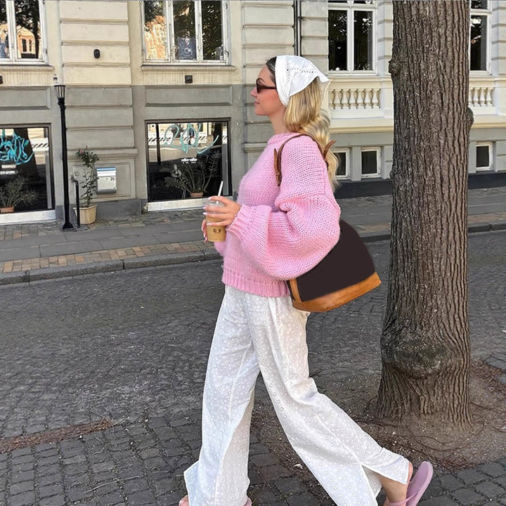 Damen lässiger Strickpullover mit weit geschnittenen Ärmeln Drune