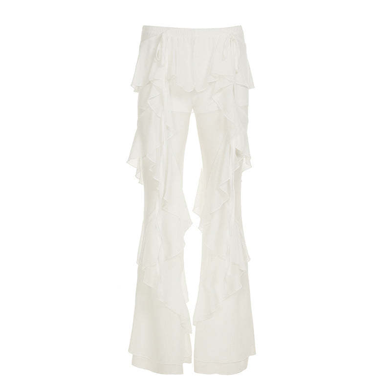 Damen Rüschenhose mit elastischem Bund und transparentem Design Drune