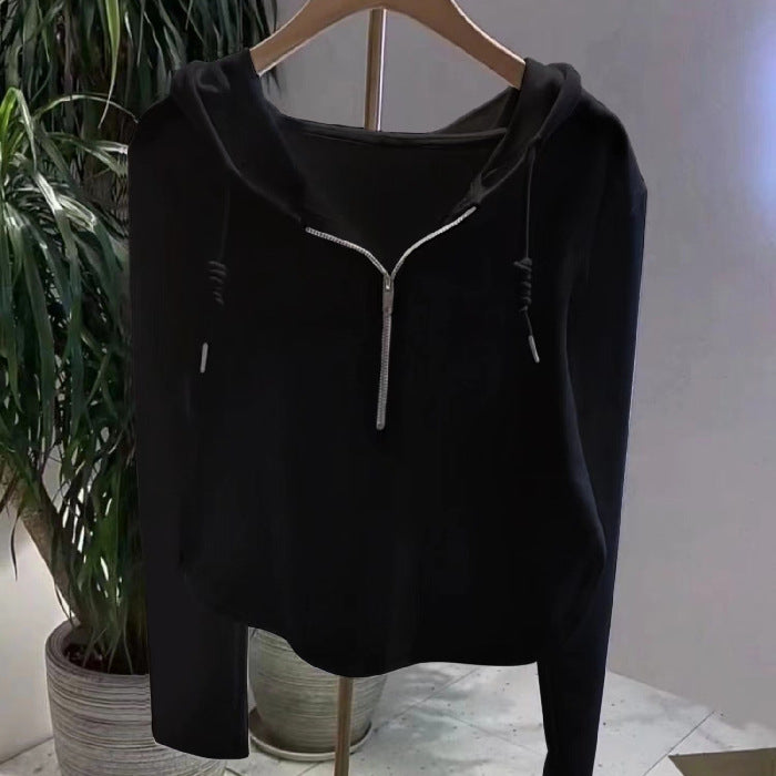 Damen lässiger Kapuzenpullover mit halbhohem Reißverschluss und modernem Schnitt Drune