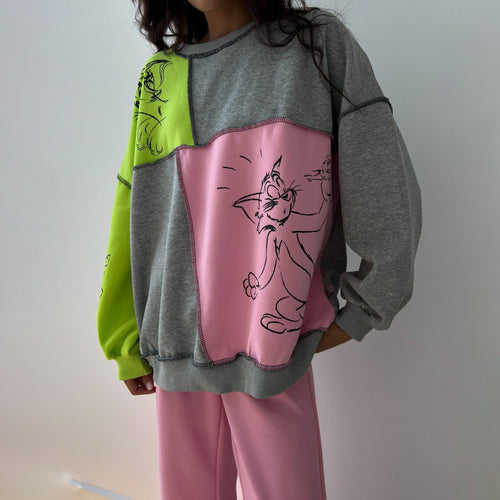 Damen lässiger Sweatshirt mit kreativen Farbblock-Motiven Drune
