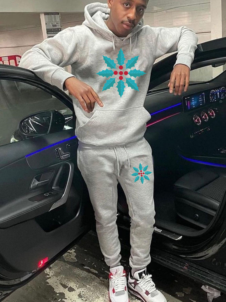 Damen Kapuzenpullover und Jogginghose Set mit winterlichem Blattmotiv Drune