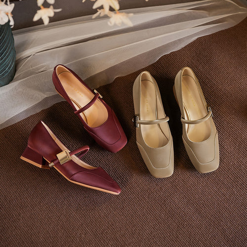 Dame Quadrat-Zehentrenner Mary Jane Pumps mit Blockabsatz Drune