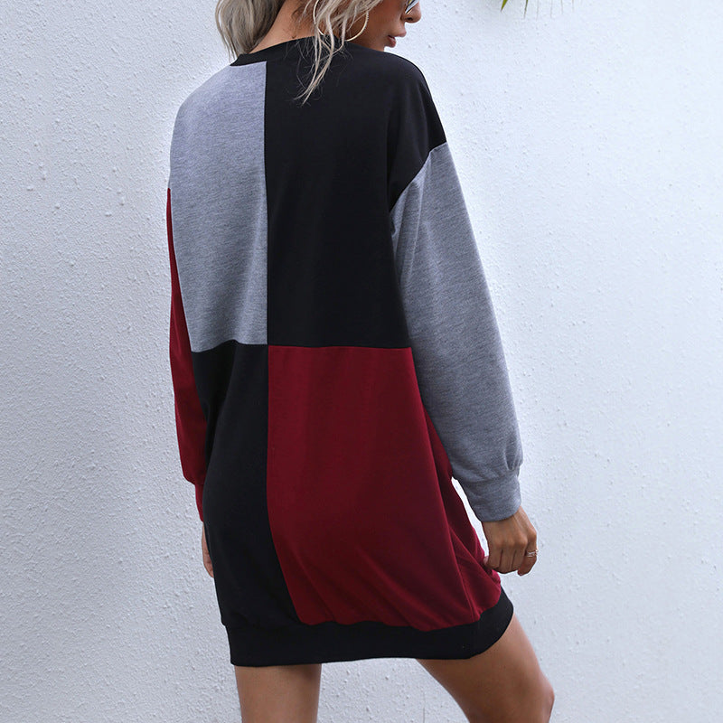 Damen lässiges Oversized Kleid mit Farbblockdesign Drune