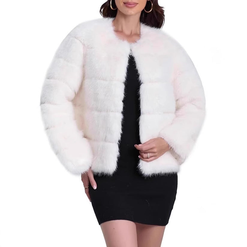 Damen Flauschige Kunstpelzjacke Drune