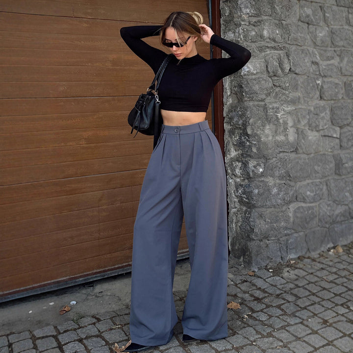 Damen elegantes und modisches Set aus weiten Hosen und cropped Hemd Drune