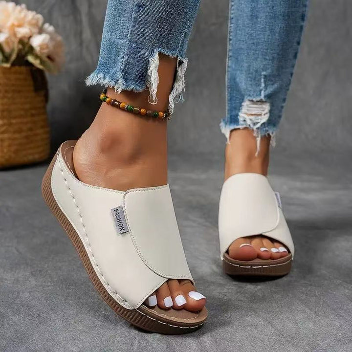 Damen nan anatomisch geformte Schlupf-Sandale mit ergonomischer Keilsohle und genähter Randnaht Drune