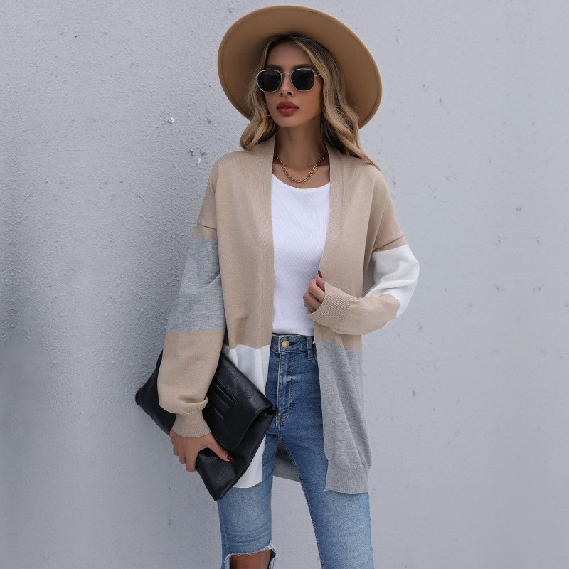 Damen Langer Cardigan mit modischem Farbblocking und weichem Strick Drune