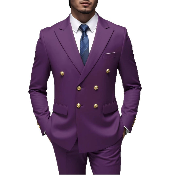 Herren nan doppelreihiger Slim-Fit Anzug mit goldenen Zierknöpfen und schmaler Businesshose Drune