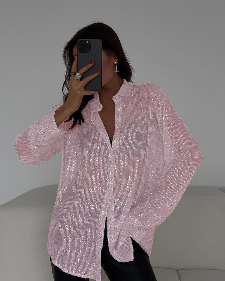 Damen Glitzernde Bluse mit schimmernder Textur und lässigem Schnitt Drune