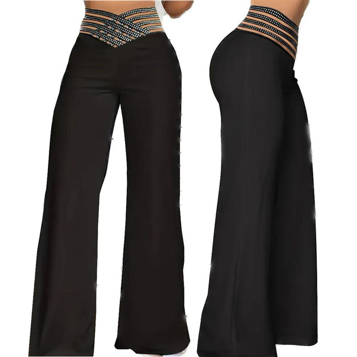Damen elegante Palazzo-Jeans mit hohem Bund und modischem Webmuster Drune