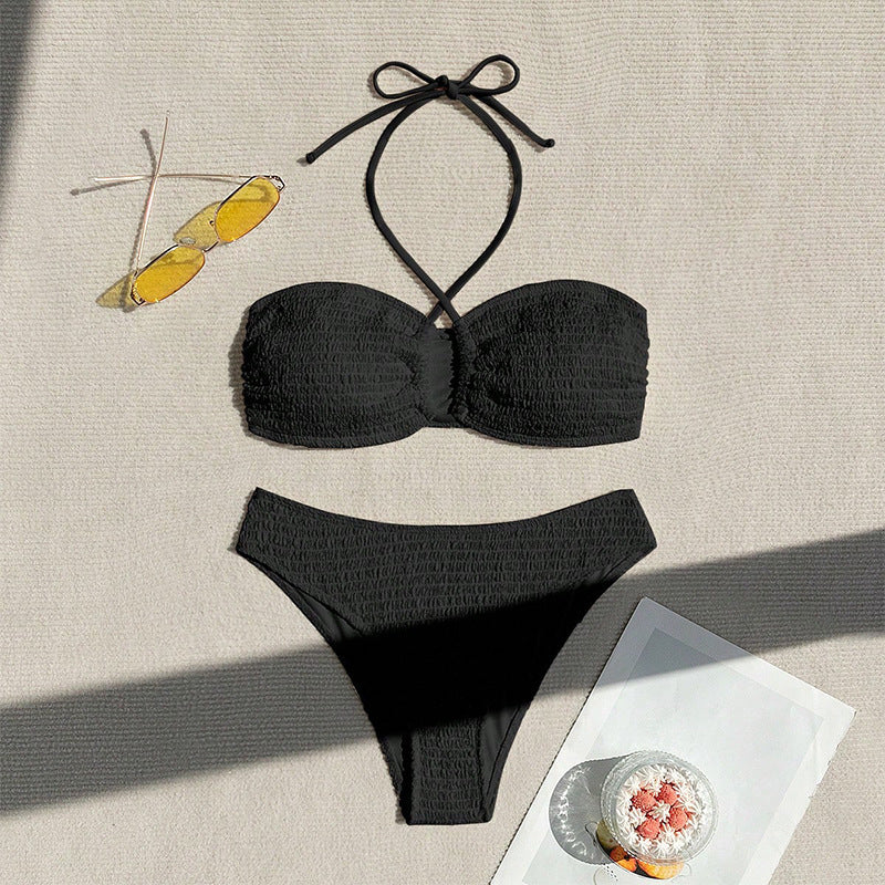 Damen Bandeau-Bikini mit hoch geschnittenem Slip und eleganten Bindebändern Drune