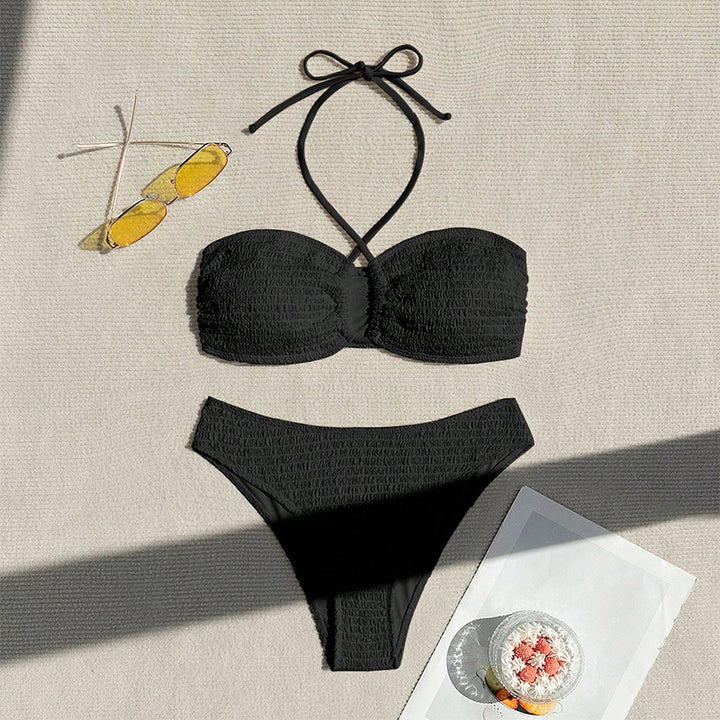 Damen Bandeau-Bikini mit hoch geschnittenem Slip und eleganten Bindebändern Drune