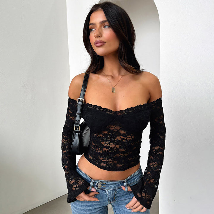 Damen Off-Shoulder Spitzentop Drune