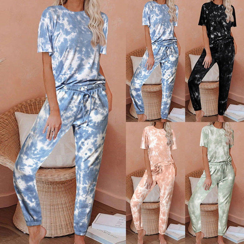 Damen Freizeit-Set mit modischem Batikdesign und elastischem Bund Drune