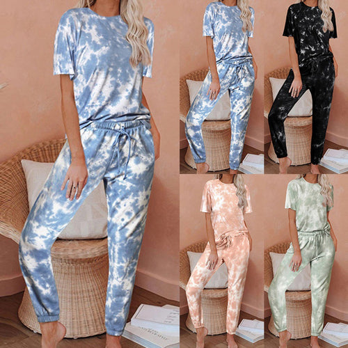 Damen Freizeit-Set mit modischem Batikdesign und elastischem Bund Drune