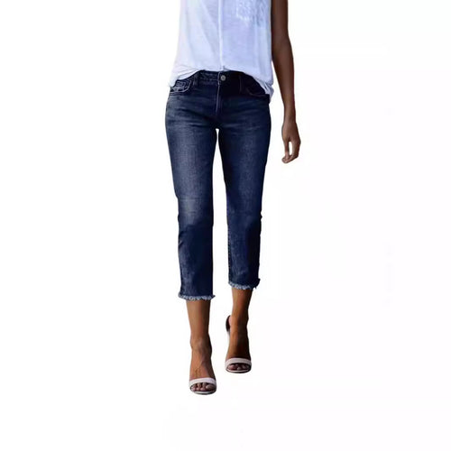 Damen nan gerade geschnittene Jeanshose in verkürzter Länge mit ausgefranstem Saum Drune