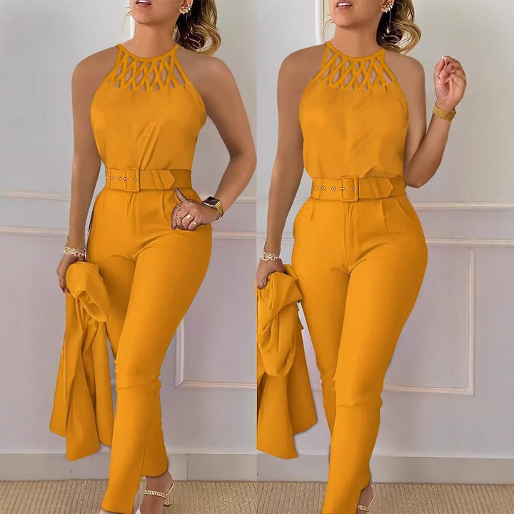 Damen Eleganter Jumpsuit mit schickem Gürtel und raffiniertem Cut-Out Drune