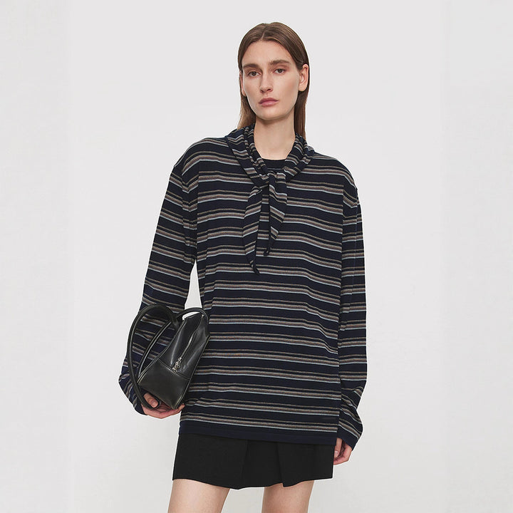 Damen lässiges Langarmshirt mit modischem Bindegürtel Drune