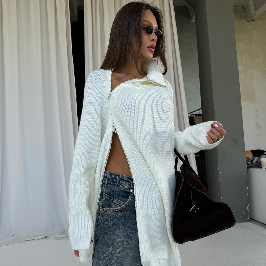 Damen Oversized Strickpullover mit modernem Stehkragen Drune