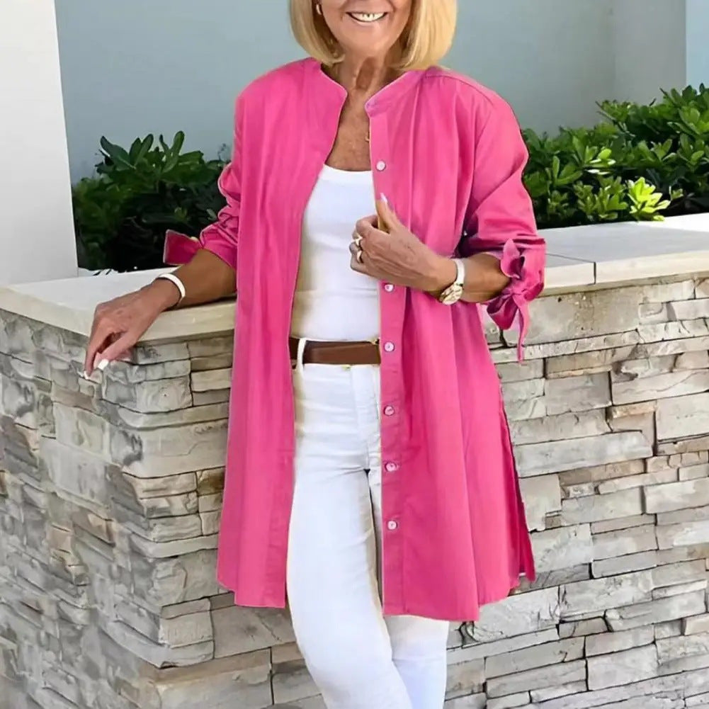 Damen luftiger Longblazer mit elastischen Ärmeln Drune
