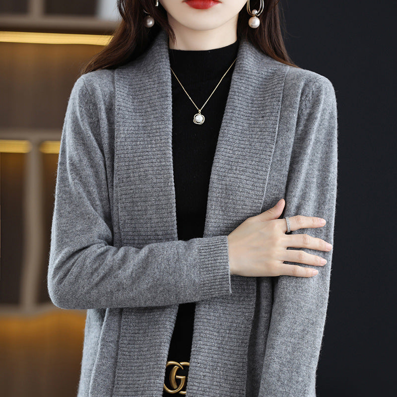Damen Strickjacke mit eleganten Rippenstrukturen und offenem Schnitt Drune