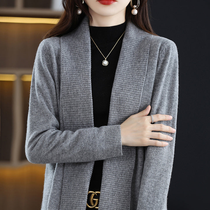 Damen Strickjacke mit eleganten Rippenstrukturen und offenem Schnitt Drune