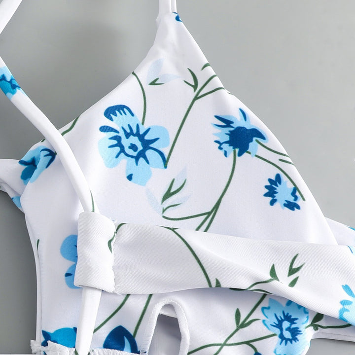 Damen Triangel-Bikini mit versetzten Trägern und floralem Muster Drune