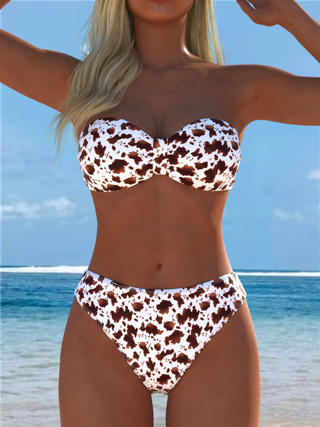 Damen Wickelbikini-Set mit animalischem Muster und hoher Taille Drune