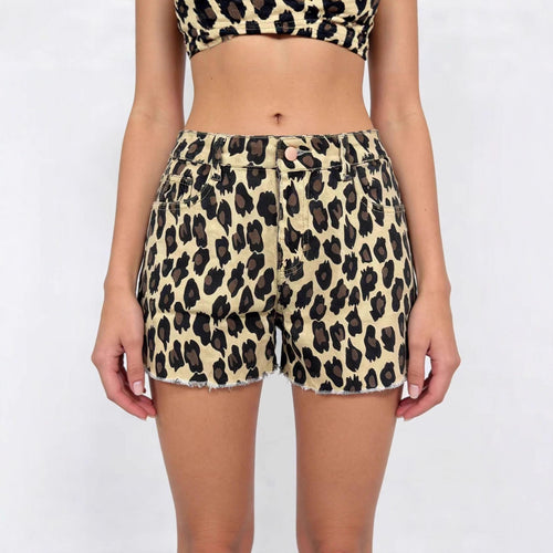 Damen lässige Leo-Shorts mit fransigem Saum und hohen Taschen Drune