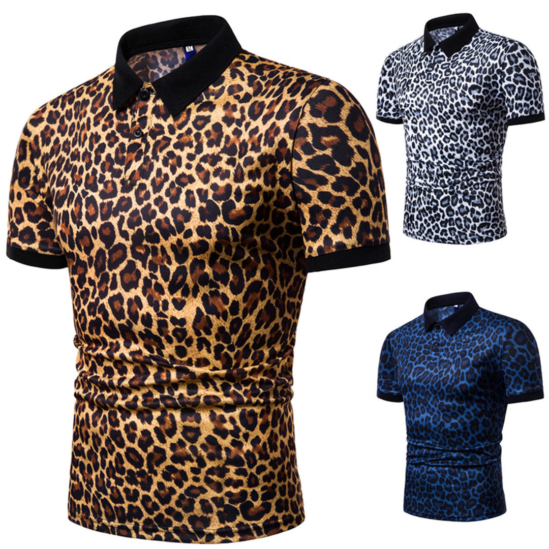 Herren zeitgenössisches Leopardenmuster Poloshirt Drune