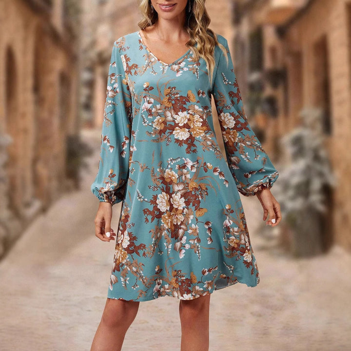 Damen florales V-Ausschnitt Kleid Drune