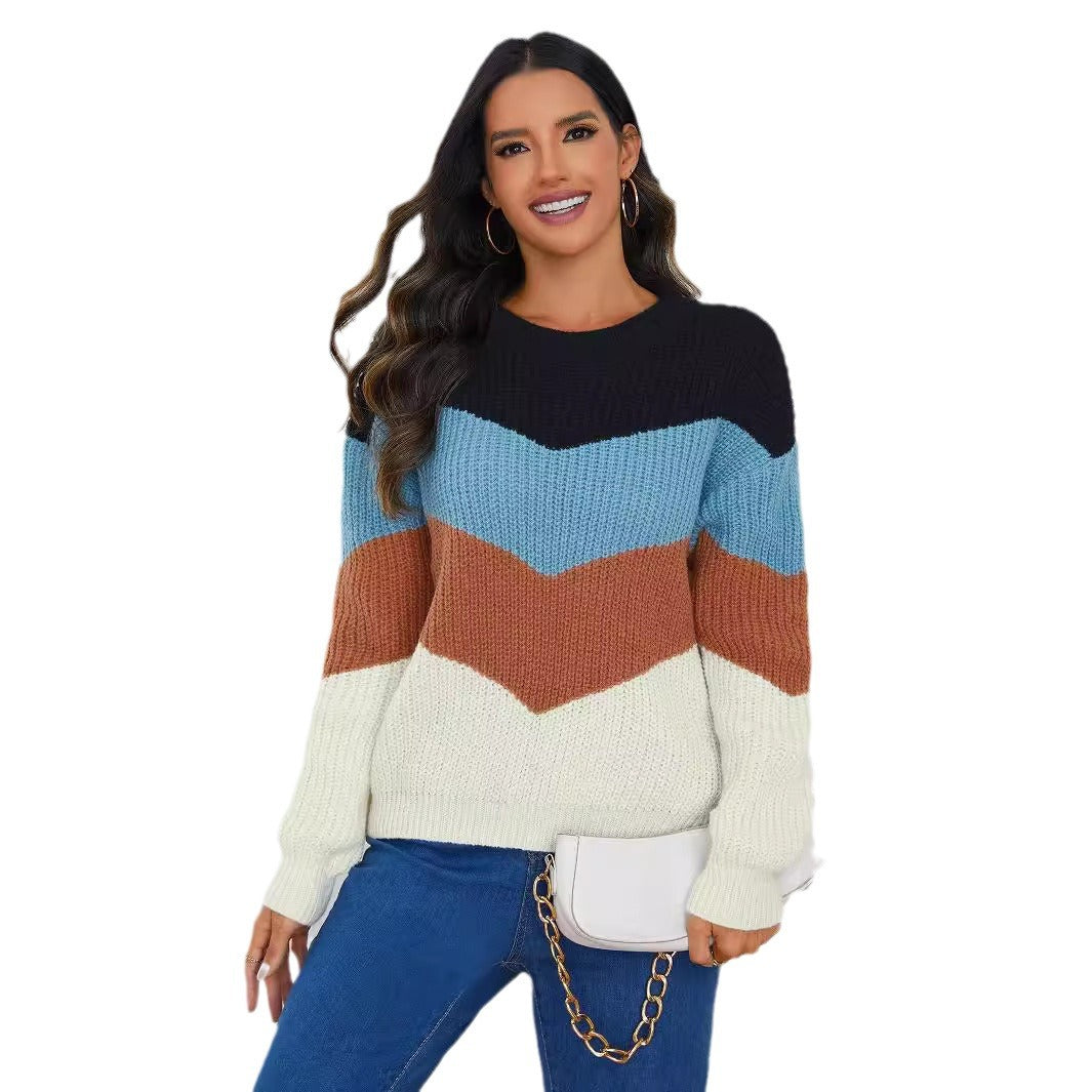 Damen Strickpullover mit chevronförmigem Muster und Komfortbündchen Drune