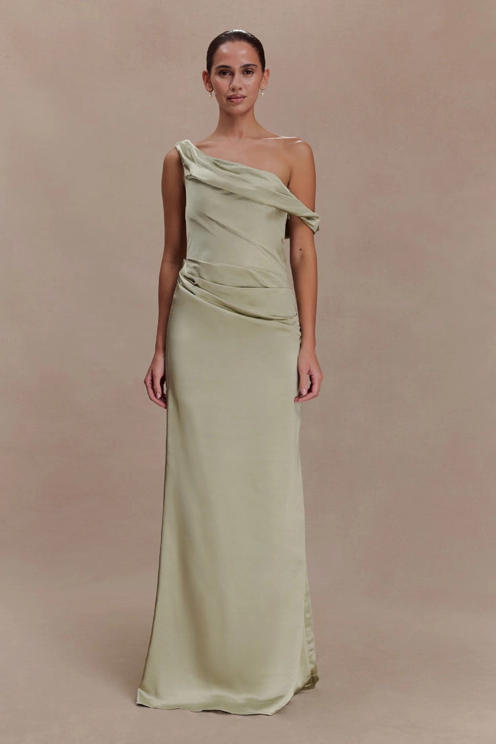 Damen Elegantes asymmetrisches Maxikleid mit raffinierter Drapierung Drune