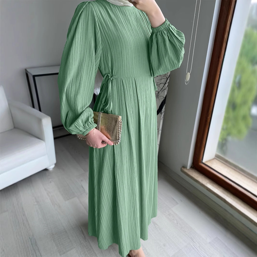 Damen Maxikleid mit raffiniertem Faltenwurf und elastischen Ärmeln Drune