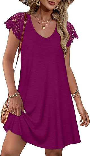 Damen Sommerkleid mit eleganten Spitzenärmeln und floralem Muster Drune