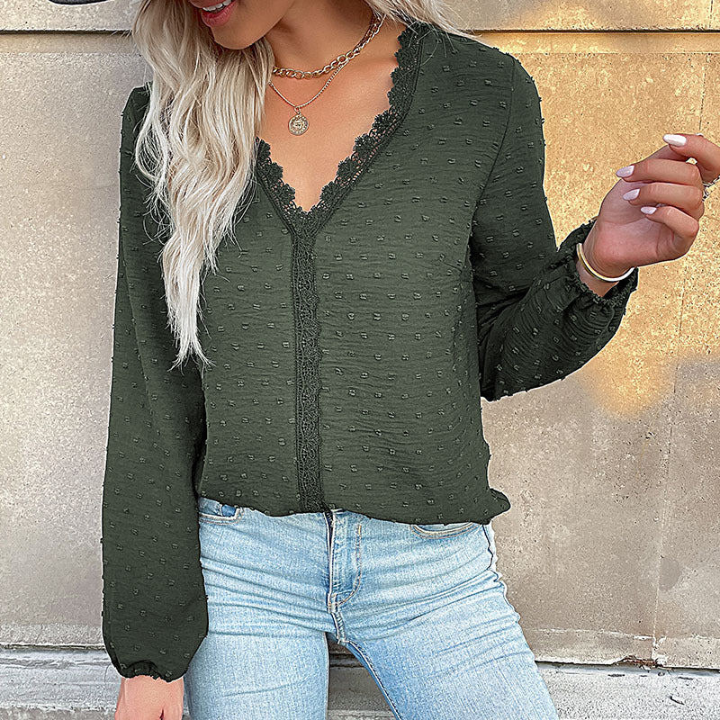 Damen Bluse mit feinem Spitzenbesatz und eleganten Puffärmeln Drune