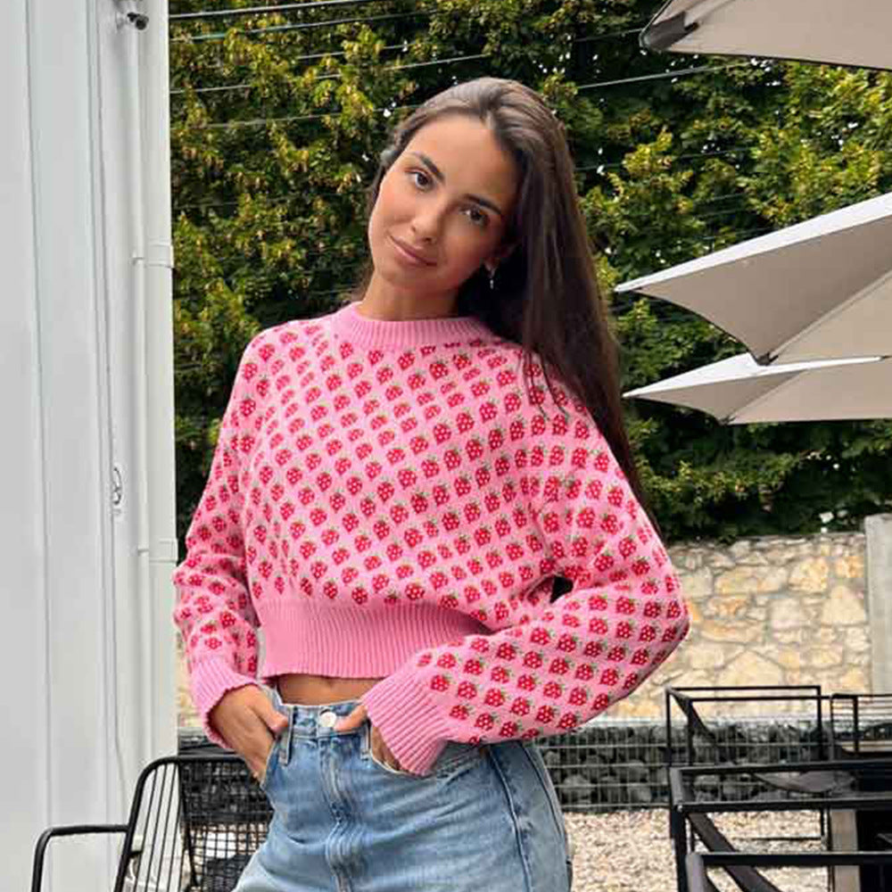 Damen modischer cropped Pullover mit floralem Muster Drune