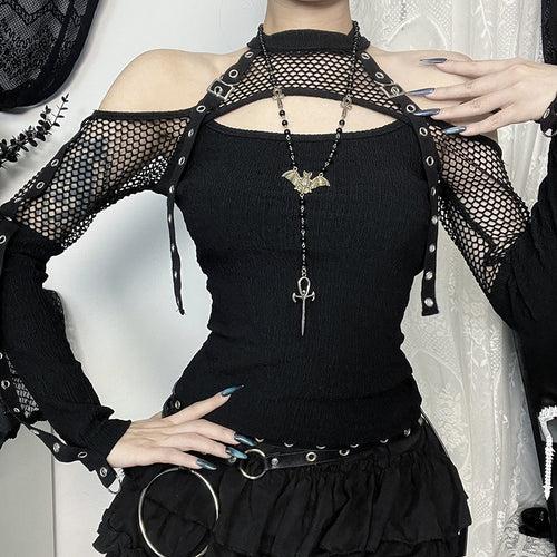 Damen modisches Oberteil mit einzigartigem Cut-Out-Design und Netzdetails Drune