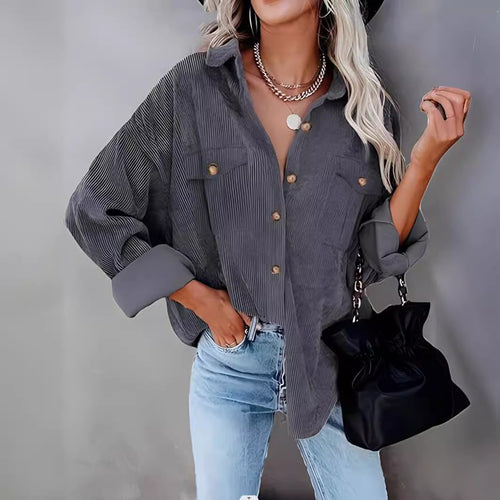 Damen Cordhemdjacke mit doppelter Brusttasche Drune