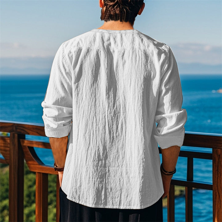 Herren modisches Langarmshirt mit Schnürung und V-Ausschnitt Drune