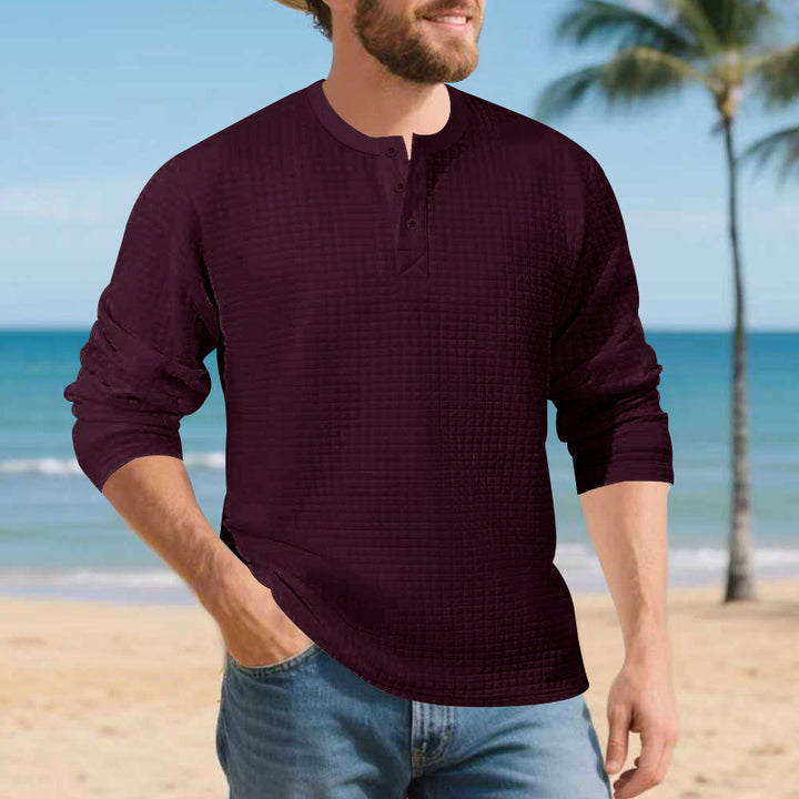 Herren Elegantes Langarmshirt mit Knopfleiste und strukturiertem Stoff Drune