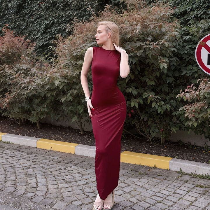 Damen Maxikleid mit elegantem, figurbetontem Schnitt und hohem Schlitz Drune