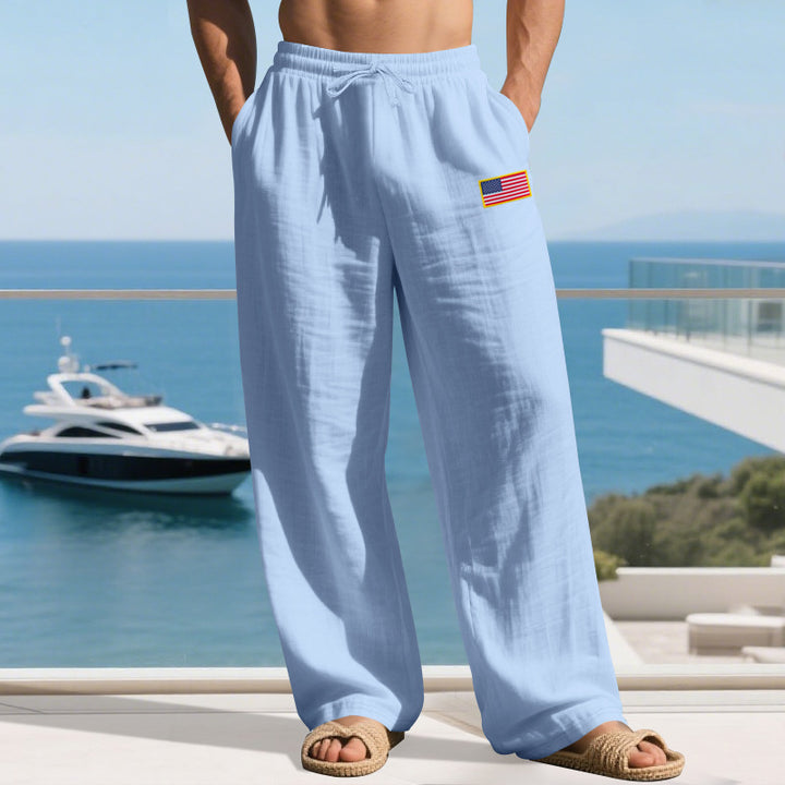 Herren lässige Strandhose mit amerikanischer Flaggen-Applikation und elastischem Bund Drune