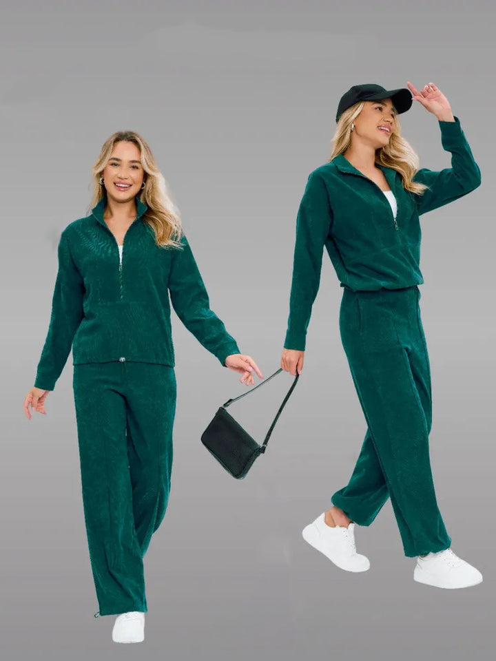 Damen sportliches Fleece-Set mit hohem Kragen und weitem Bein Drune