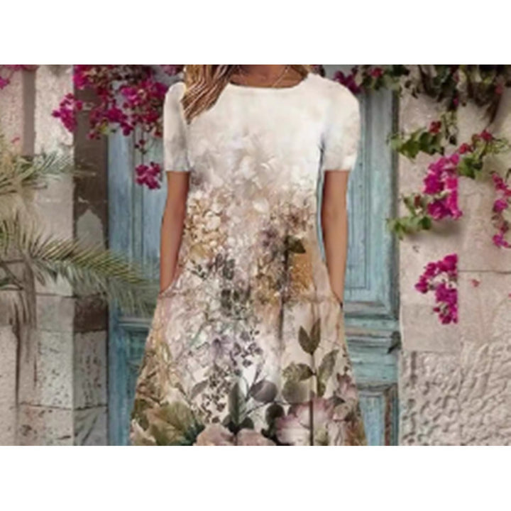 Damen Elegantes Maxikleid mit floralem Design und zartem Rundhalsausschnitt Drune